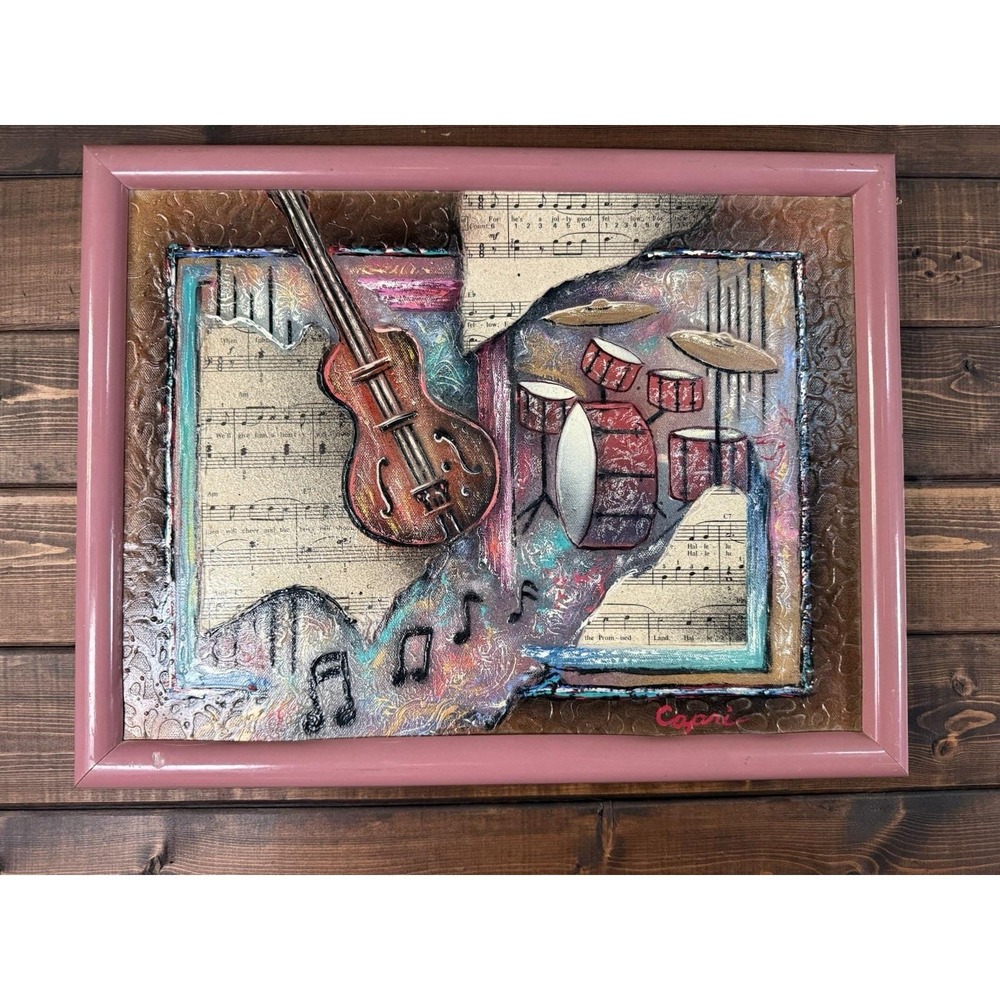 Original Vintage Mixed Media 3D Musical Wall Art Music Room Decor Signed 'Capri'